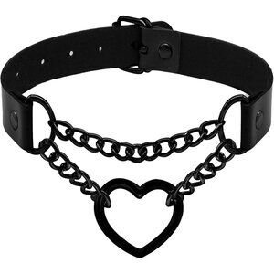 Leather Choker Necklace for Women Black Heart Chain Choker Punk Goth Sexy Choker